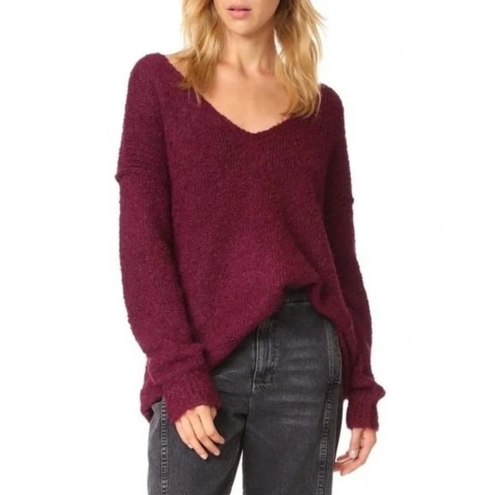 Free People Songbird Sweater Burgundy Alpaca V-Neck Boucle / Women's Small